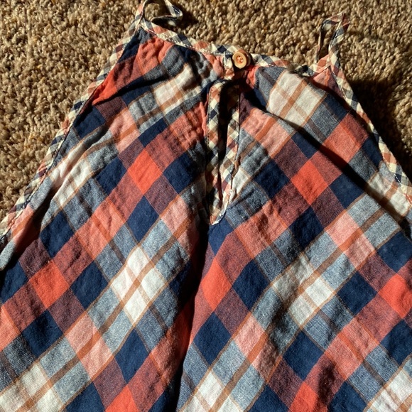 Orange, blue, and tan plaid spaghetti strap tank with keyhole back detail - Picture 3 of 3